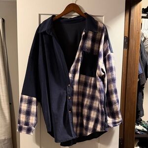 Navy and Plaid Button-Up Shirt